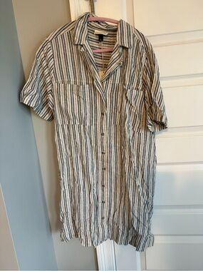 Universal Thread Short-Sleeve Striped Button-Down Dress - Blue & White